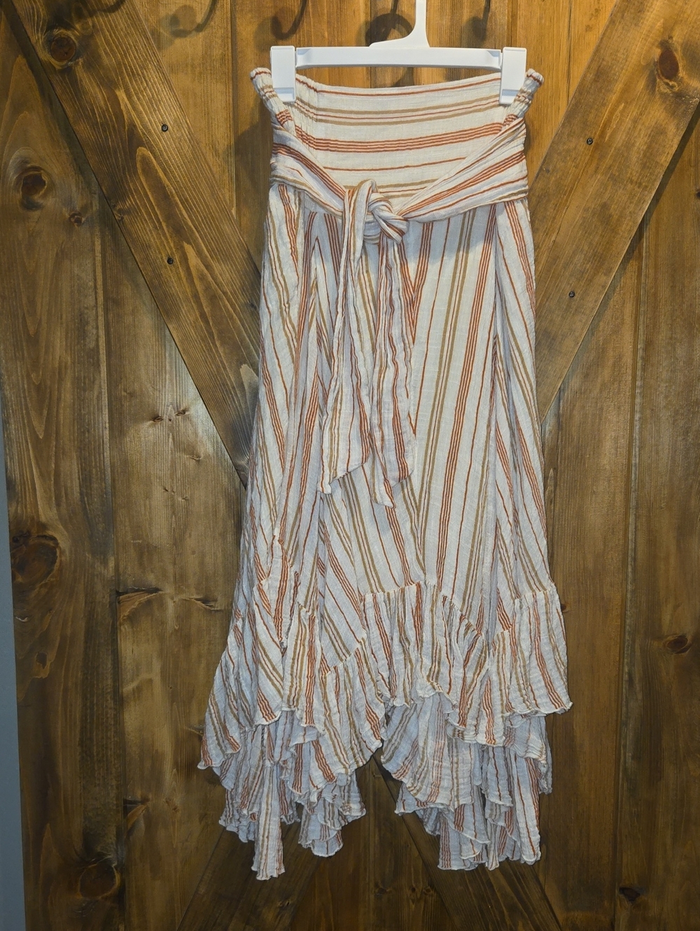 FP One Giselle Convertible Striped Tie-Waist Ruffle Maxi Skirt - Cream & Rust